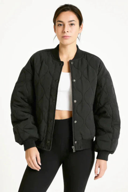 Plush Padded Short Bomber Jacket for Women