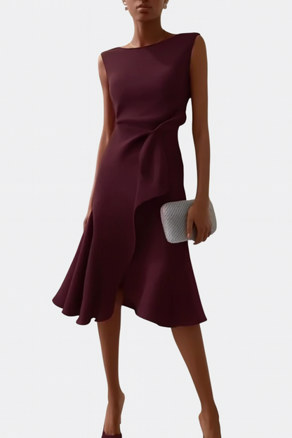 Casual Cap Sleeveless Midi Dress with Flowy Waist Detail