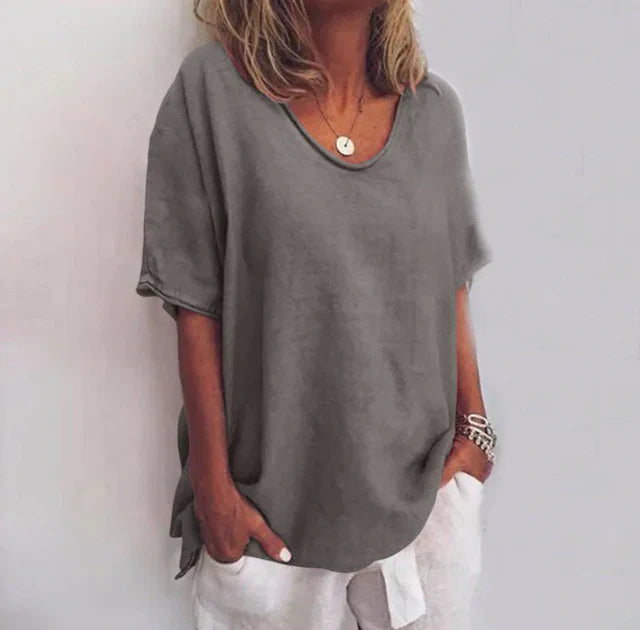 Casual V-Neck Short Sleeve Women's Blouse