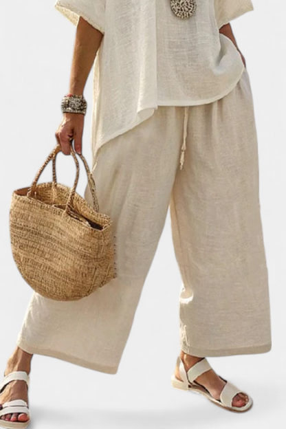 Drevon | Simple Chic Linen Blouse & Loose Fit Pants