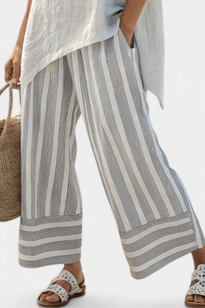 Chic Off-Center Top & Classic Stripe Trousers