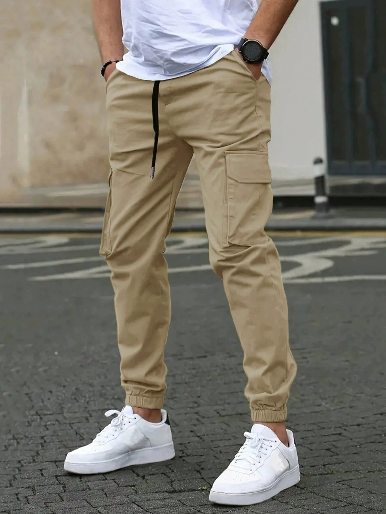 Men's Casual Cargo Pants with Side Pockets and Elastic cuffs