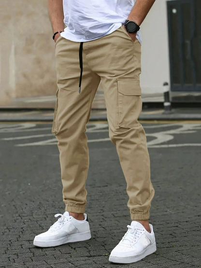 Men's Casual Cargo Pants with Side Pockets and Elastic cuffs