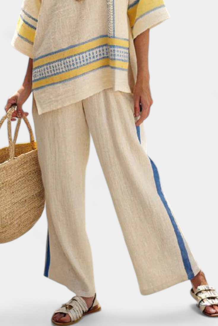 Relaxed Fit Blue Yellow Summer Pants Set