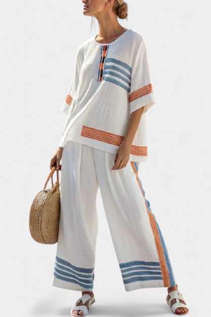 Classic Navy Orange Stripe Suit Set - Olytrend