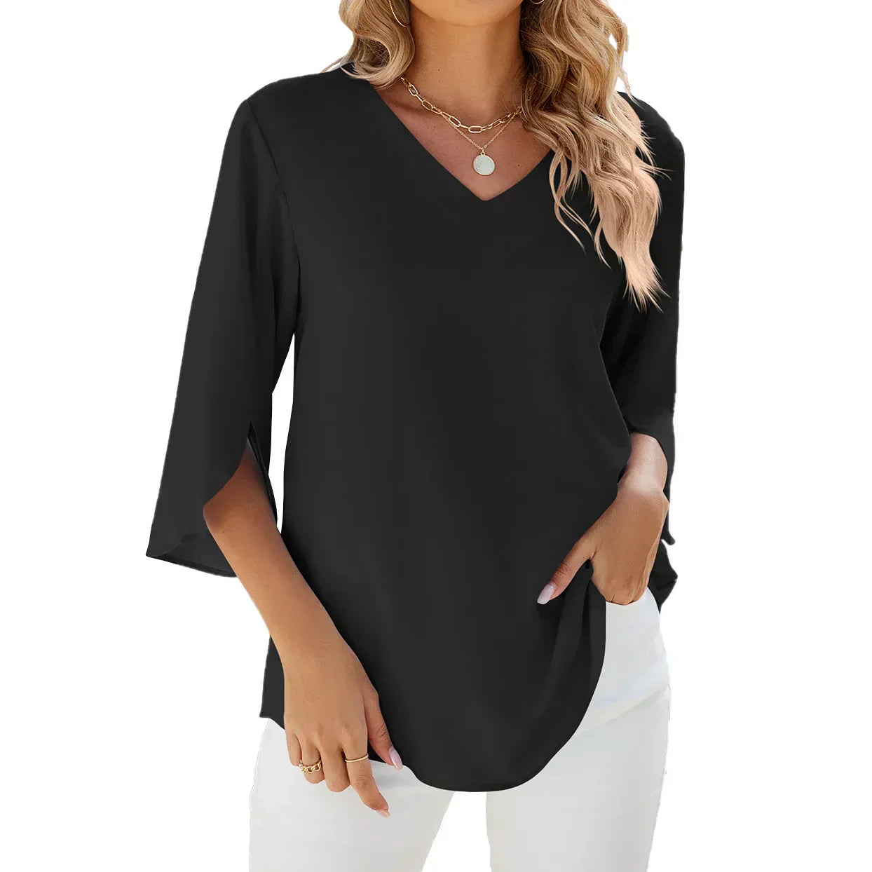 Relaxed Fit V-Neck Blouse for Women