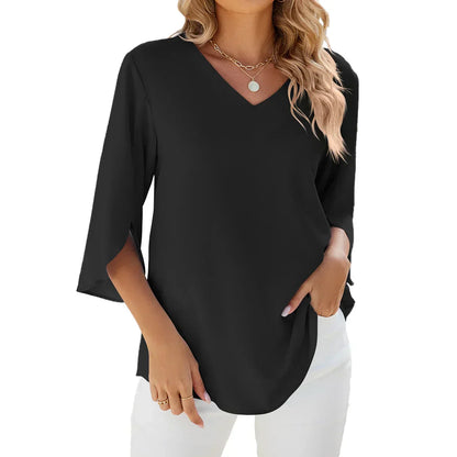 Relaxed Fit V-Neck Blouse for Women