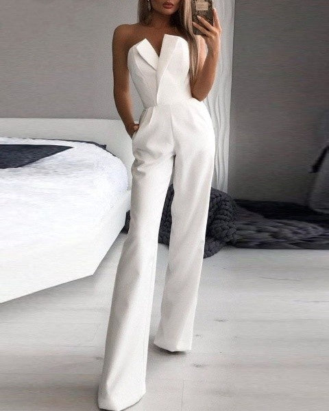 Chic Strapless Wide Leg Jumpsuit for Women