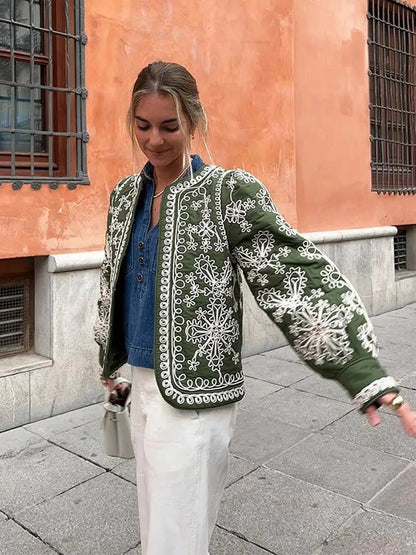 Fashionable Floral Long Sleeve Jacket - Pexav