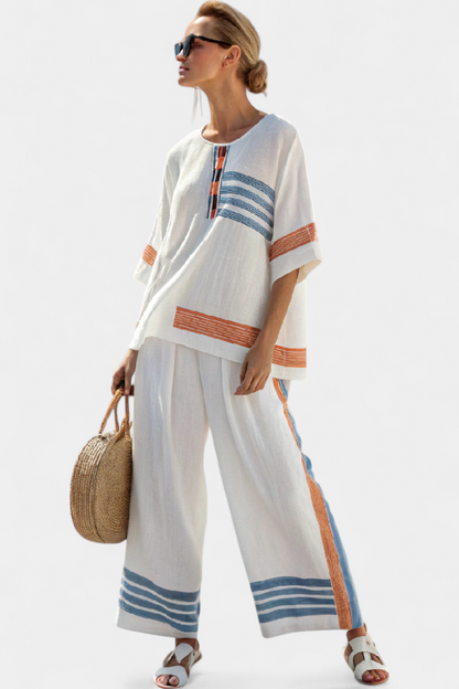 Classic Navy Orange Stripe Suit Set