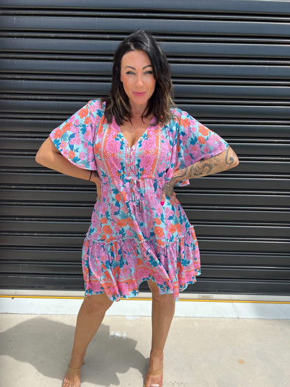 Tiny V Neck Fit and Flare Mini Dress - Nocini