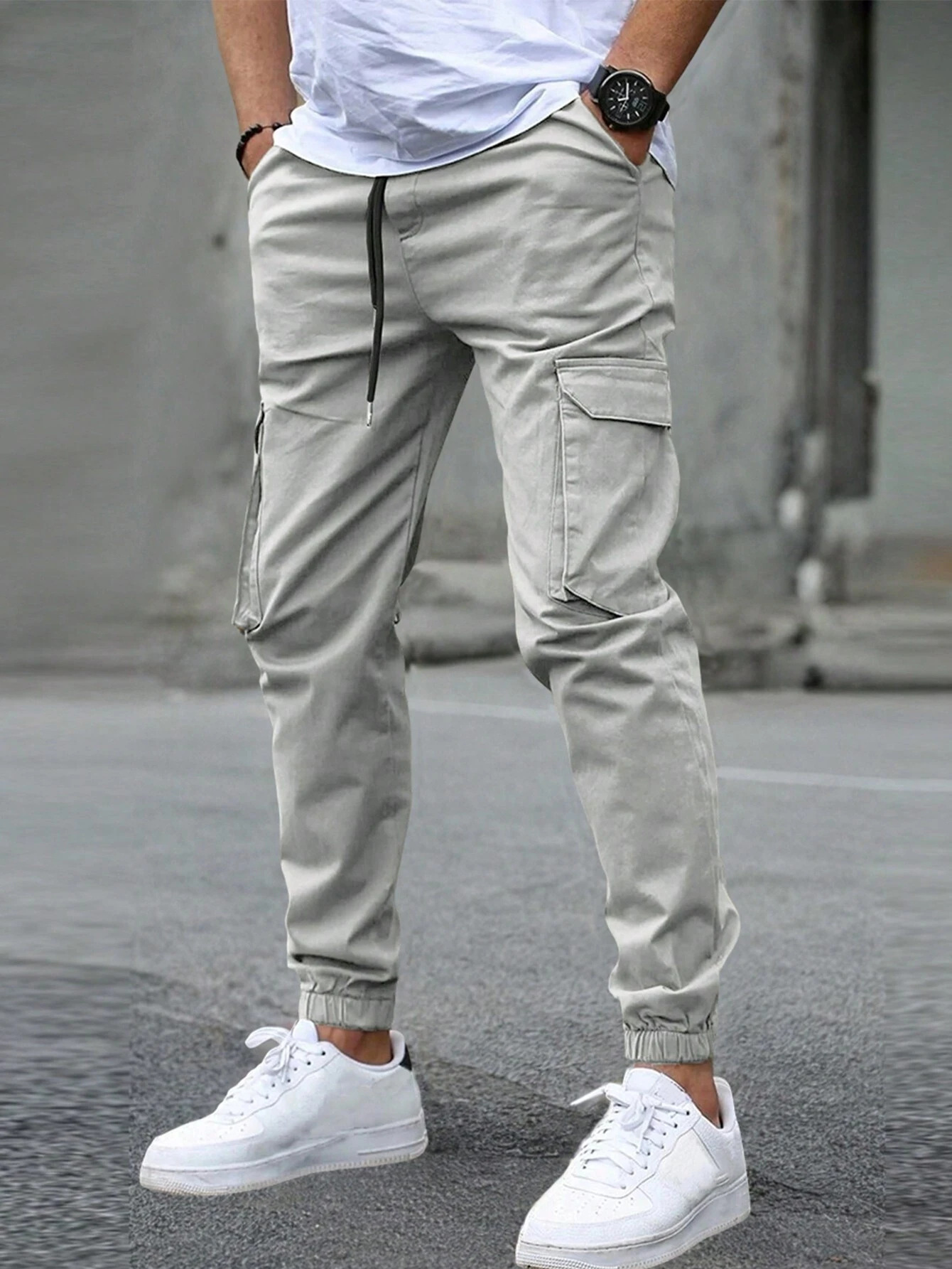 Men's Casual Cargo Pants with Side Pockets and Elastic cuffs