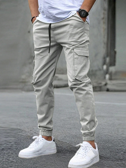 Men's Casual Cargo Pants with Side Pockets and Elastic cuffs