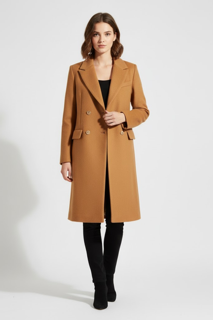 Classic Tan Coat with Brass Buttons for Women - Nocini