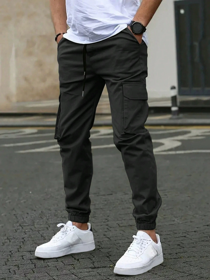 Men's Casual Cargo Pants with Side Pockets and Elastic cuffs