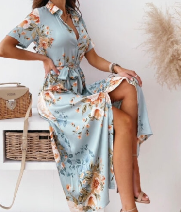 Navy Casual Knee Length Short Sleeve Dress