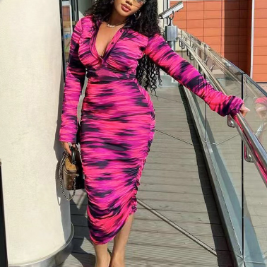 Fitted Women's Long Sleeve V Neck Dress - Nocini