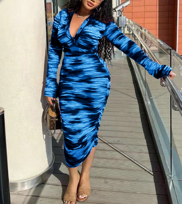 Fitted Women's Long Sleeve V Neck Dress