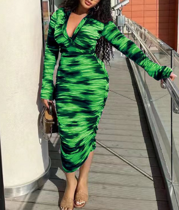Fitted Women's Long Sleeve V Neck Dress