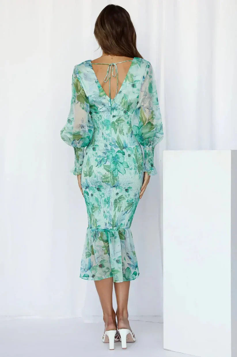 Elegant Flower Print Party Dress