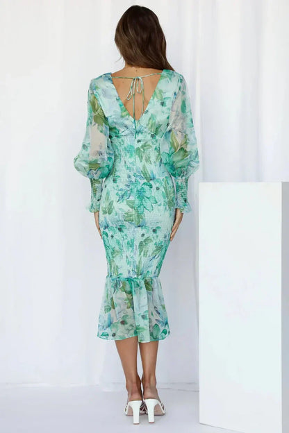 Elegant Flower Print Party Dress
