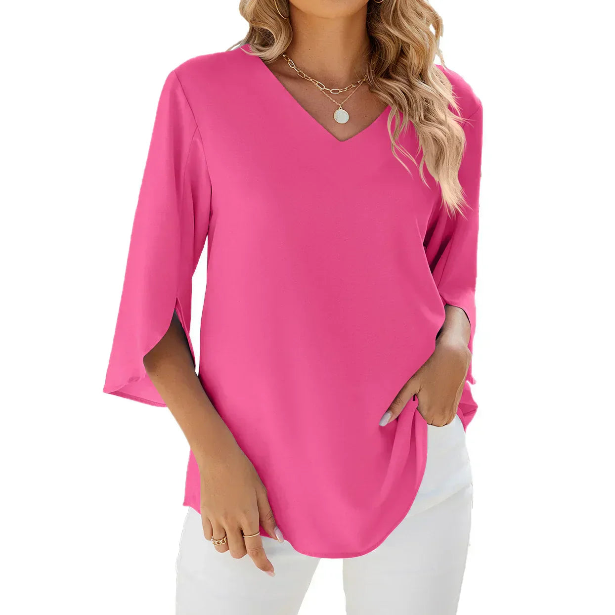 Relaxed Fit V-Neck Blouse for Women