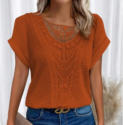 Women's Casual Short Sleeve Crochet Top
