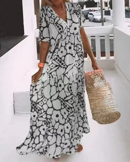 Pretty Printed Summer Dress with Cap Sleeves