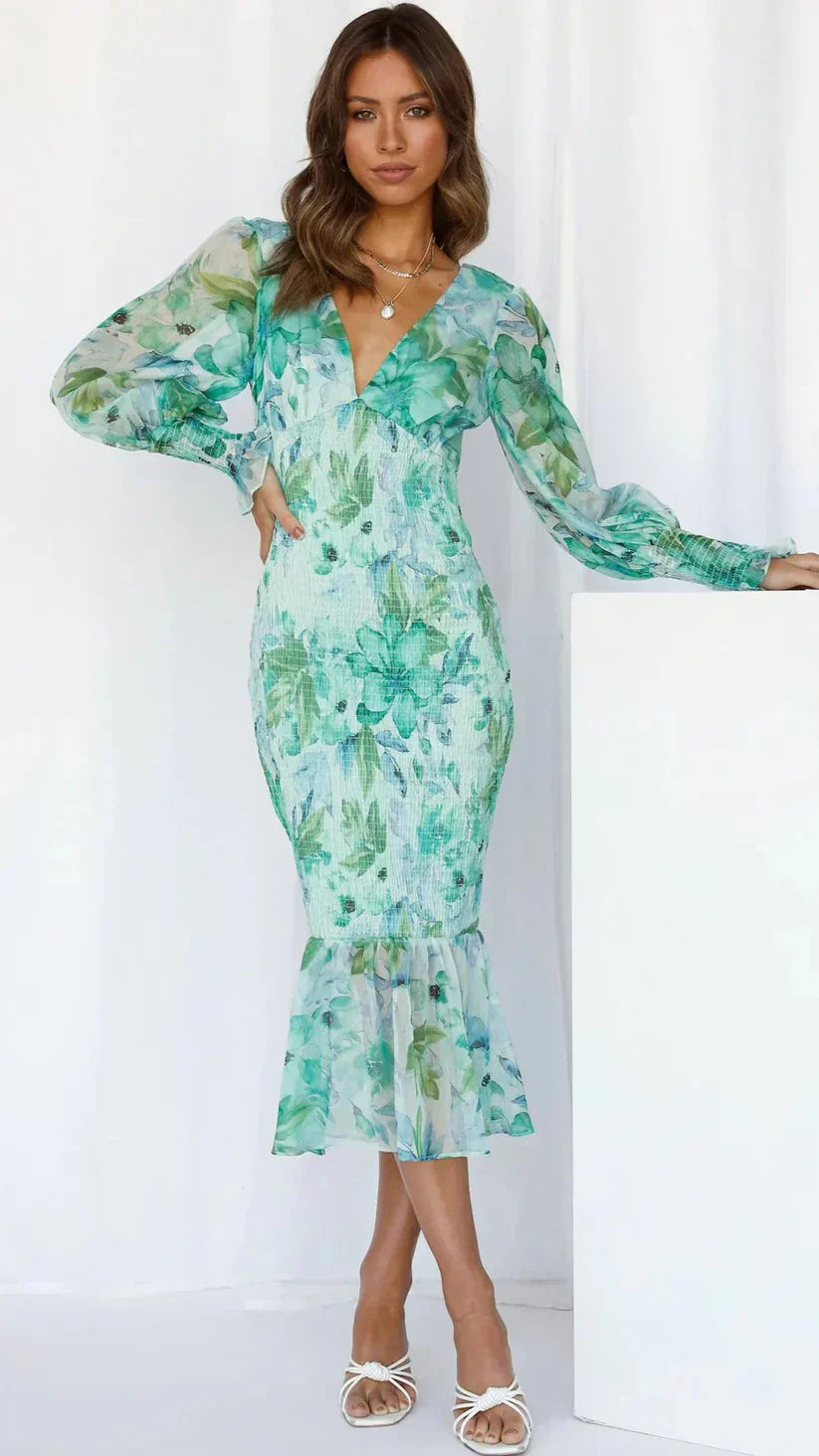 Elegant Flower Print Party Dress