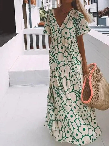 Pretty Printed Summer Dress with Cap Sleeves