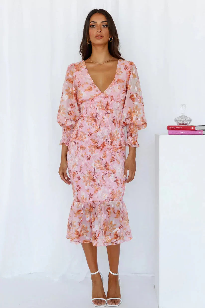 Elegant Flower Print Party Dress