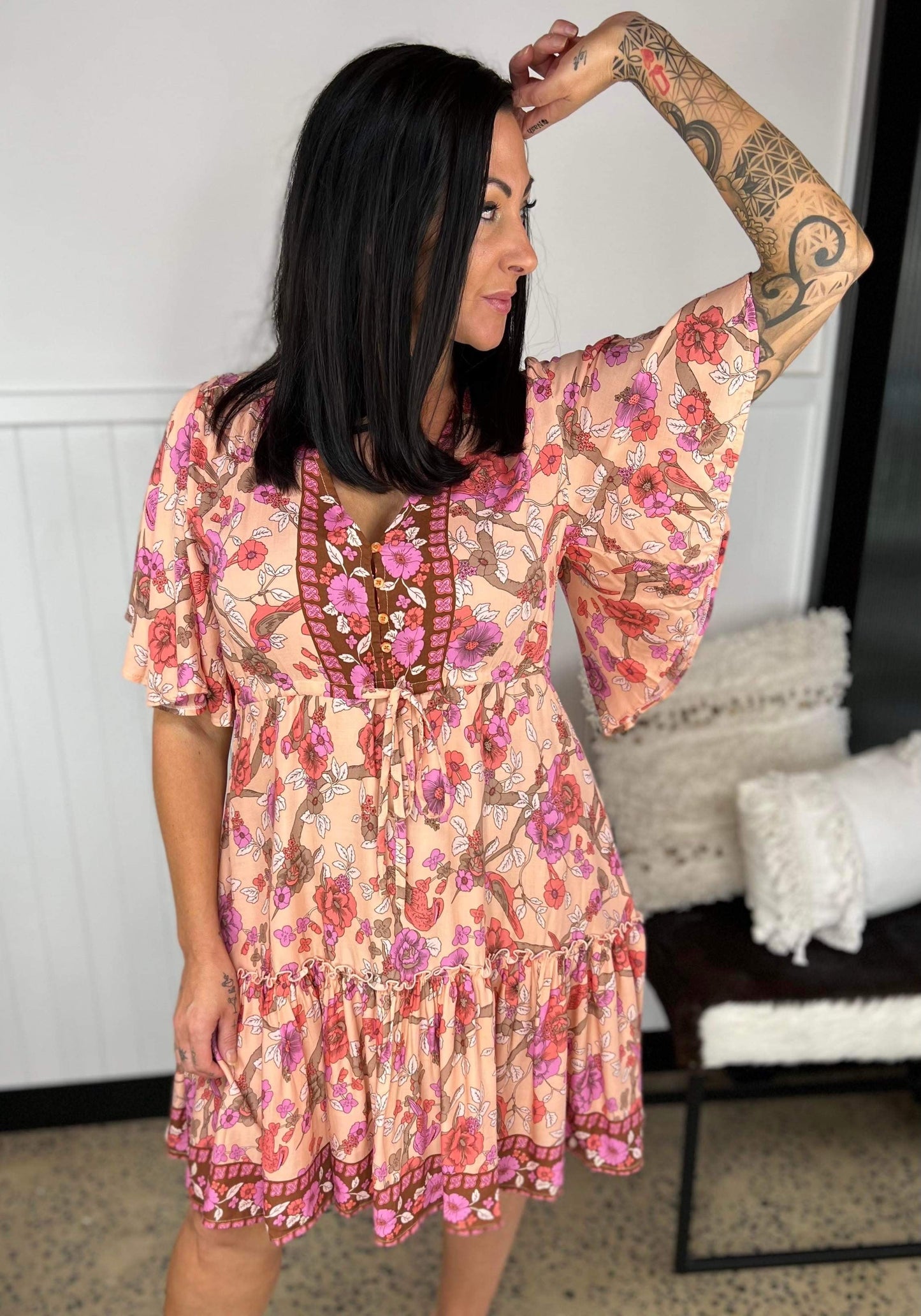 Tiny V Neck Fit and Flare Mini Dress