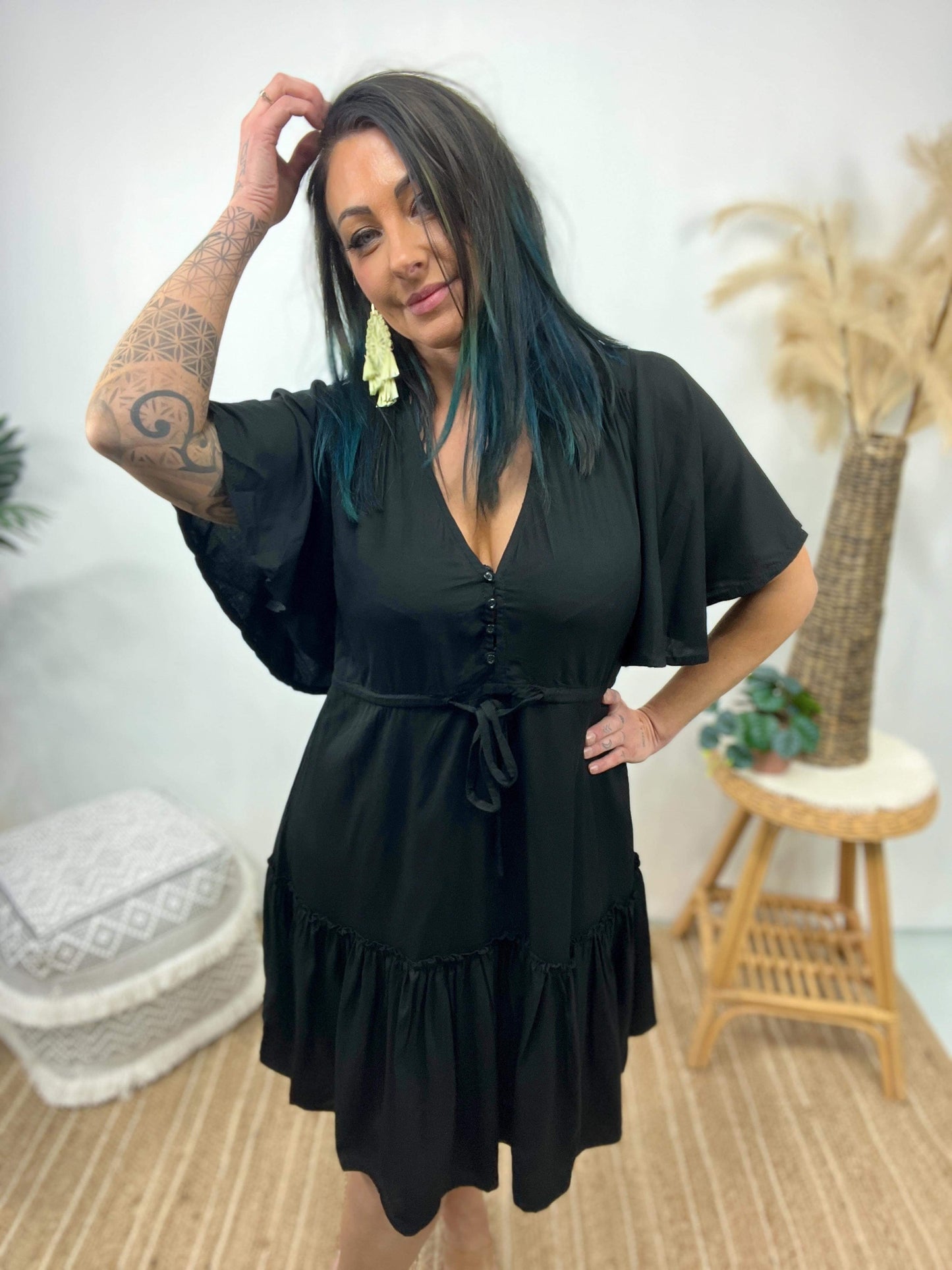 Tiny V Neck Fit and Flare Mini Dress