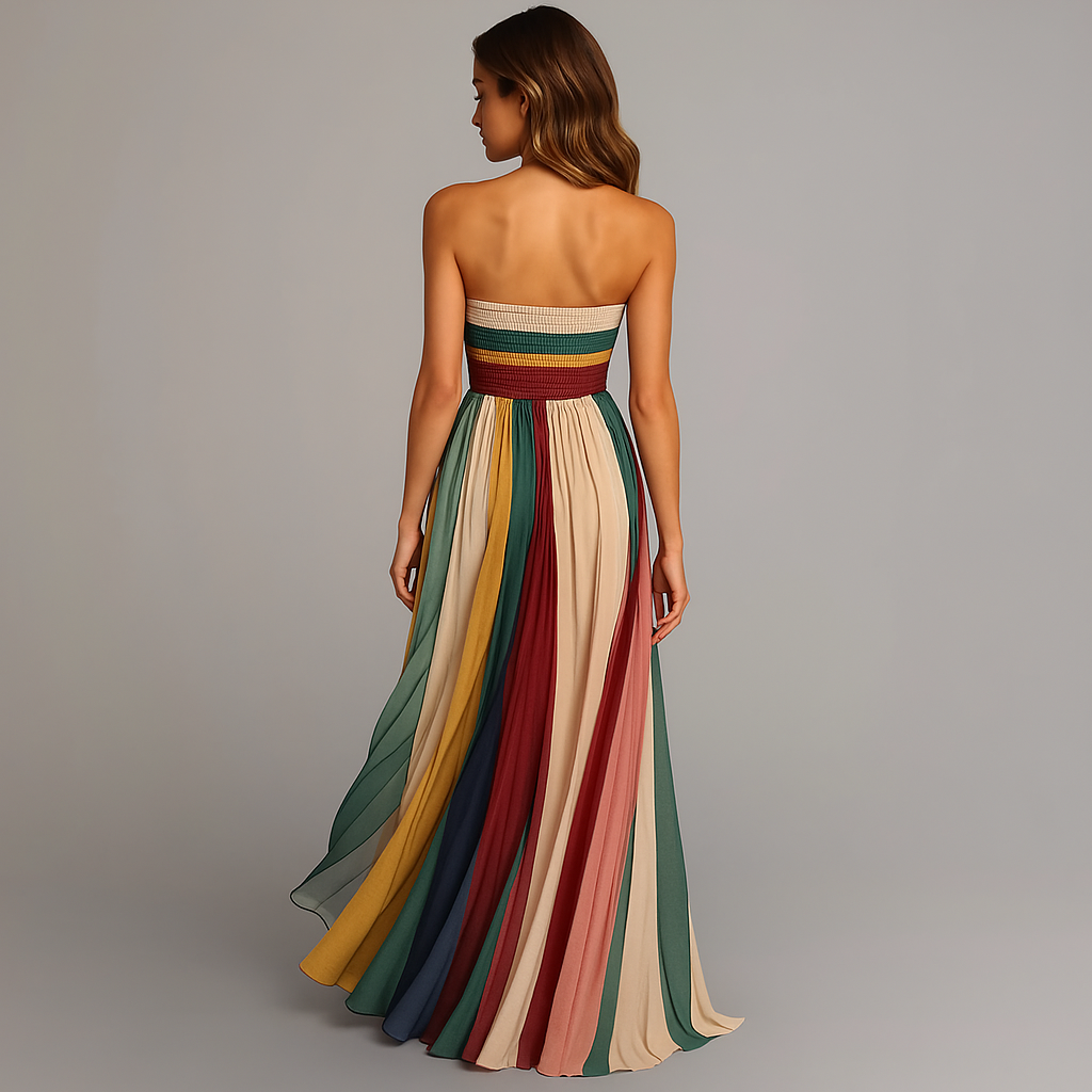 Sleeveless Flowy Maxi Dress with Colorful Vertical Stripes