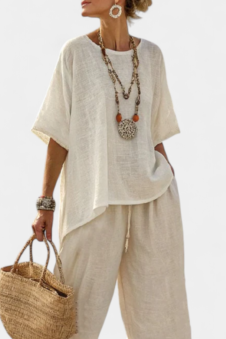 Drevon | Simple Chic Linen Blouse & Loose Fit Pants