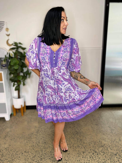 Tiny V Neck Fit and Flare Mini Dress