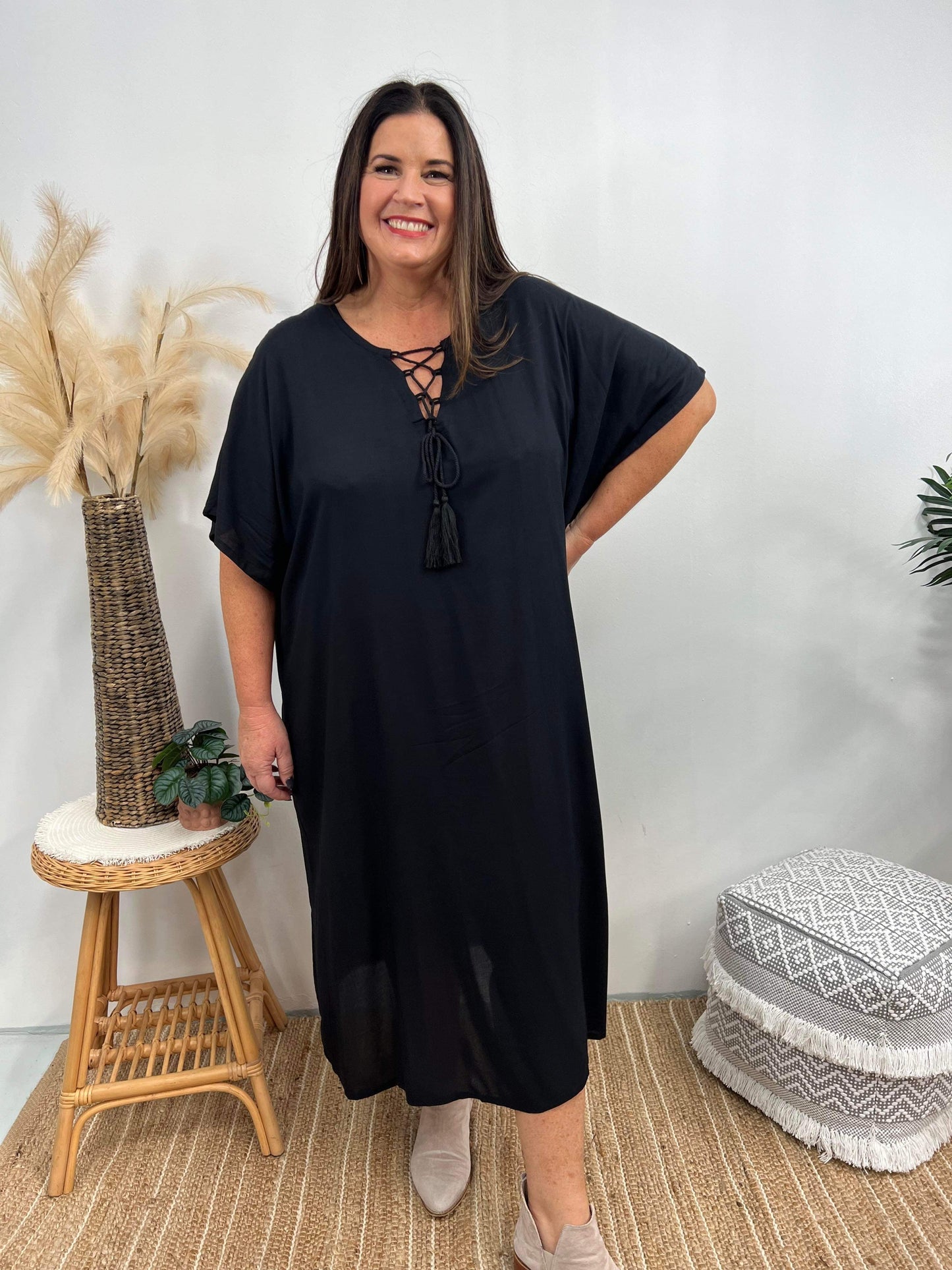 Relaxed Fit Women's Short Sleeve Maxi Dress