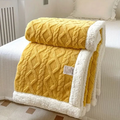 Cozy Faux Fur Throw Blanket With Cable Knit Design