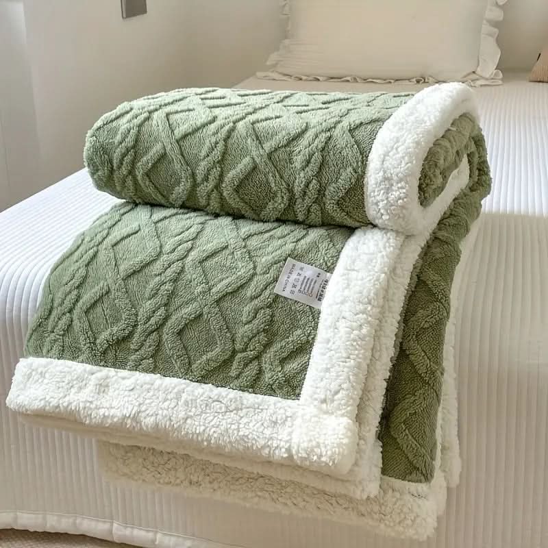 Cozy Faux Fur Throw Blanket With Cable Knit Design
