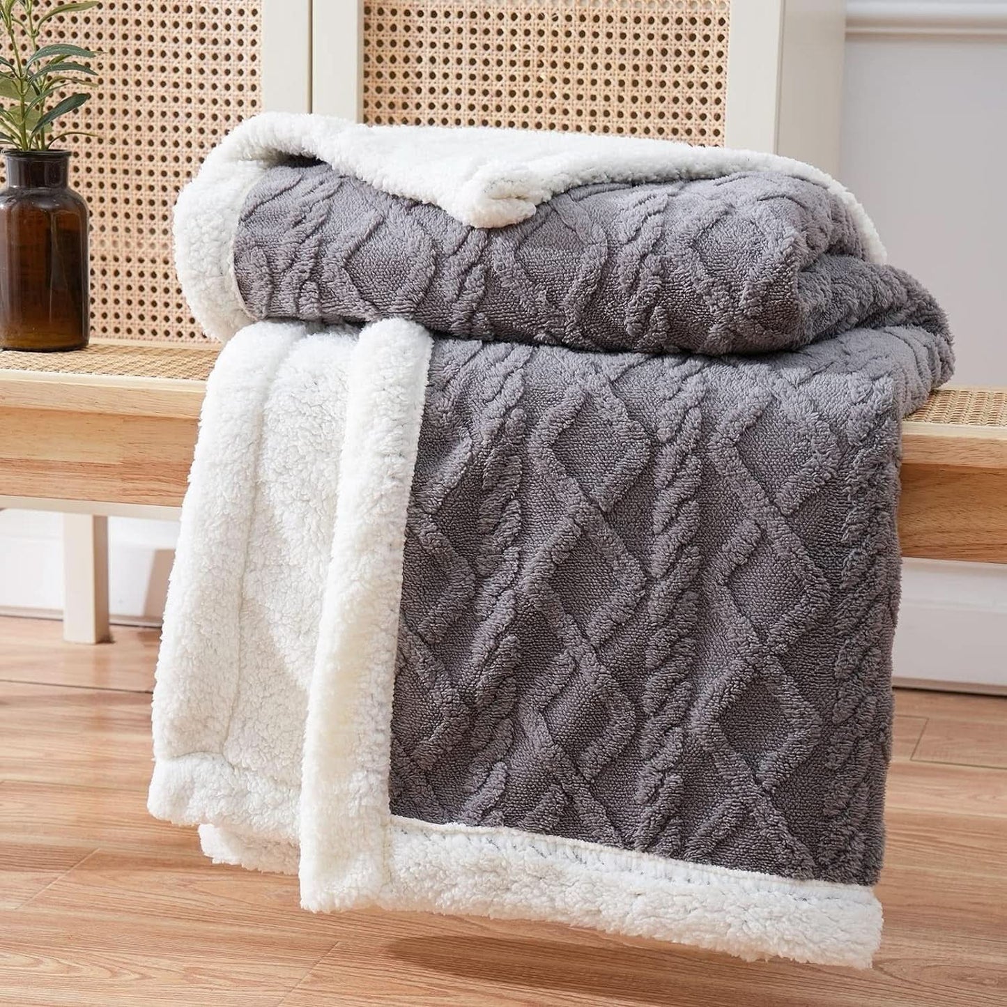 Soft Plush Throw Blanket With Knit Pattern Design - Nocini