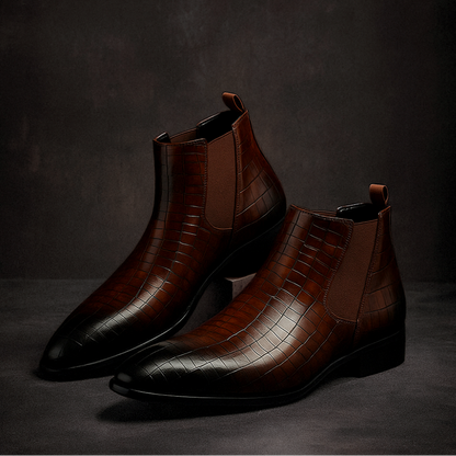 Sleek Leather Crocodile Boots for Men - Classic Comfortable Style