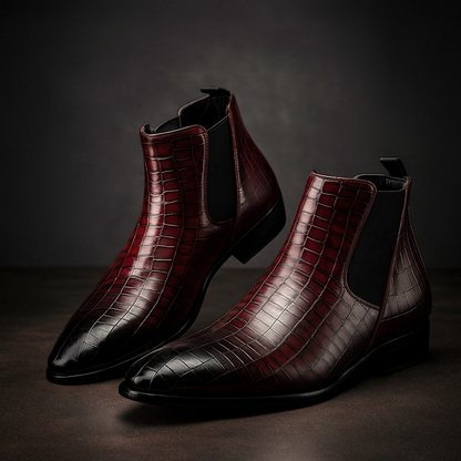 Sleek Leather Crocodile Boots for Men - Classic Comfortable Style