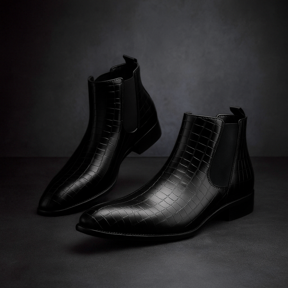 Sleek Leather Crocodile Boots for Men - Classic Comfortable Style