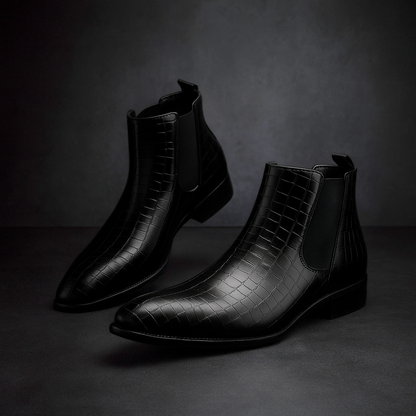 Sleek Leather Crocodile Boots for Men - Classic Comfortable Style