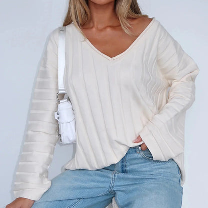 Cozy Womens Wool Sweater V Neck Long Sleeves