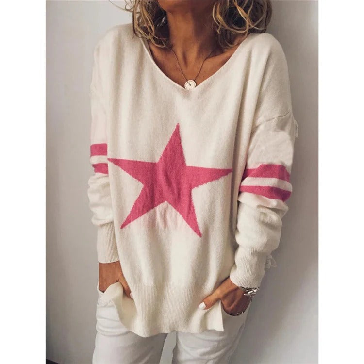 Cozy Women's Star Pattern Crew Neck Sweater