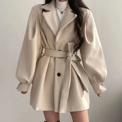 Classic Mid-Length Wool Trench Coat for Women