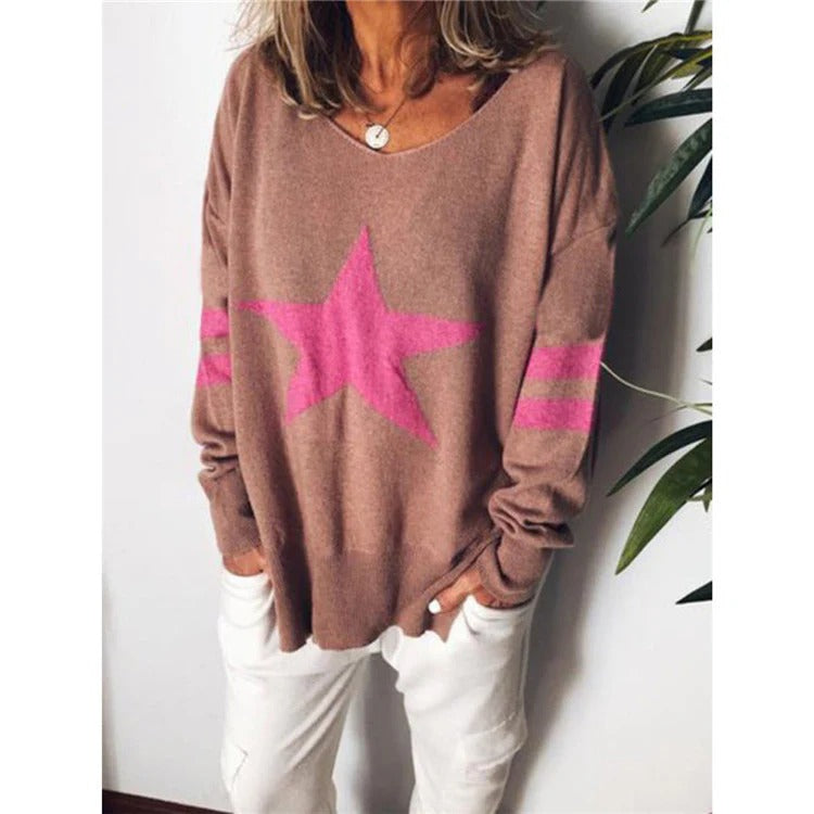 Cozy Women's Star Pattern Crew Neck Sweater - Nocini