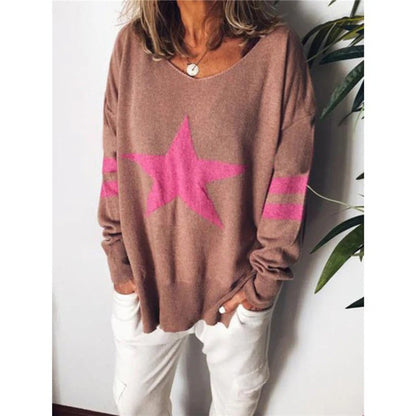 Cozy Women's Star Pattern Crew Neck Sweater - Nocini