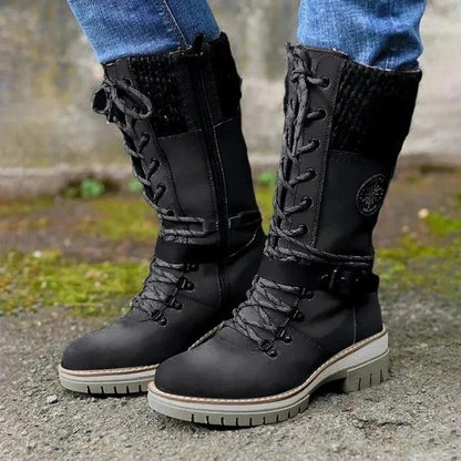 Ladies Tall Lace Up Winter Boots with Wool Top